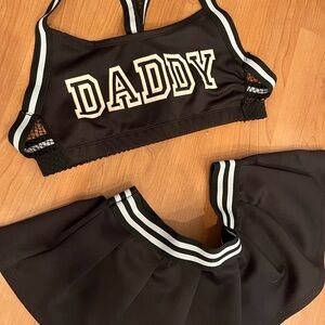 Black Sports Bra and Skirt Set with Lettering